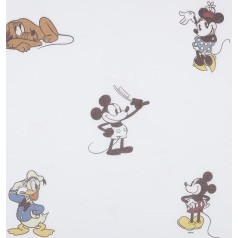 Kt KILOtela - digitāli apdrukāts aizkaru audums 20% lins 80% poliesters 100cm garums x 300cm augstums | Mickey Mouse and Friends - daudzkrāsains, balts, 1 metrs