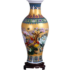 ufengke Jingdezhen Liela Fishtail keramikas grīdas vāze, ziedu vāze, ar rokām darināta dekoratīvā vāze mājai, augstums 18,11 collas (46 cm), zelta krāsā