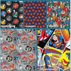 Supermens DC Comics Fat Quarters Bundle Taisnības līga Betmens Betmens Supermens Zaļā laterna Flash Aquaman Brīnumsieviete Cyborg 100% kokvilnas amatniecības auduma materiāls 5 gabali (45 x 55 cm)