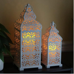 Vela Lanterns Temple Moroccan Style Candle Lanterns, White, Pack of 2