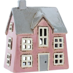 Shudehill Giftware Keramikas ciemata podniecība Rozā Dormer House tējas gaismas turētājs, skaista namdārza dāvana, mājas dekors, sveču turētājs