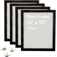 SENENQU 4 Pack 12x10 Solid Wood Picture Frames for Wall and Table - Standard Size with Clear Perspex Sheet - Black