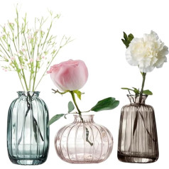 MEETOZ Glas Knospe Vase Set von 3 kleinen Vasen für Blumen, Home Tisch Blume Dekor, für Büro oder Hochzeit Veranstaltungen (Rosa/Grau/Grün)