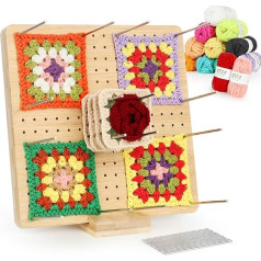 Coopay Granny Square Spriegotājs, koka Granny Square bloķēšanas dēlis, 23,5 x 23,5 cm bloķēšanas dēlis tamborēšanai ar 12 vilnas bumbiņām, barjeras dēlis Granny Square, tamborēšanas daļas, kas paredzētas spriegošanai, barjeras dēlis