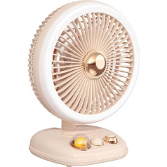 ICARERSPACE 2-in-1 USB galda ventilators ar 3 ātrumu gaismas regulēšanu un praktisku ādas pārnēsāšanas siksnas dizainu, 3 ātruma līmeņi un 120° rotējoša galva (bēšs)