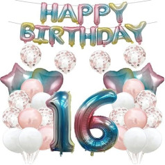 16. dzimšanas dienas balonu dekorēšana Rainbow 16 baloni Happy 16th Birthday Party Supplies Numurs 16 folija Mylar Balloons Latex balons meitenēm Zēni Sievietes Vīrieši