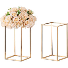 Sziqiqi Pack of 2 Metal Flower Base Vase, Flower Stand, Geometric Centrepieces, Vase for Tables, High Golden Flower Holder for Home Party, Wedding Decorations, Rectangular Flowers Display Rack, 40 cm