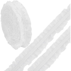 GORGECRAFT 10 jardi 25 mm plata stiept elastīga elastīga mežģīņu apdare Double Ruffle Organza Trim balta kroku lentes auduma malas apdares apdares DIY šūšanas amatniecības kāzu apģērbu apdare dāvanu iesaiņošana