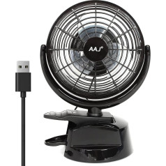 Aaj Mini USB Fan Clip mit Basis (für 4 AA Batterien) --Schreibtisch Persönlichen Fan, leiser Betrieb, Schreibtisch Fan, Büro, Vans - Schwarz (Batterien nicht enthalten)