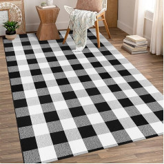 Aoczes Buffalo Plaid Rug, 120 x 180 cm, Buffalo Rug, Cotton Woven, Black and White Checked Outdoor Indoor Rug, Washable Rug for Living Room, Dining Room, Bedroom, Farmhouse