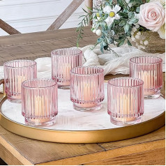 Kate Aspen Ribbed Glass Tea Light Holders 6 Pack Pink Decor Boho Decor Shelf Decor Rose Gold Look Perfect Hostess Gift