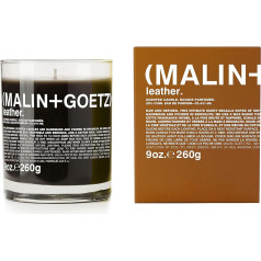 Malin + Goetz Leather Candle - ādas izstrādājumu aromāts, dabīgā vaska maisījums, moderns un tradicionāls aromāts, nesatur nekaitīgu vegānismu, kokvilnas dakts ilgst 60 stundas