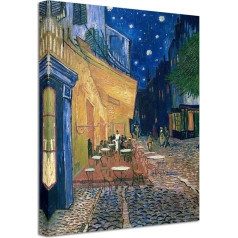 Wieco Art Giclée-Leinwanddruck, Motiv: Café Terrasse bei Nacht, modern, gespannt und gerahmt, Van Gogh, Ölgemälde, Reproduktion, Stadtbild, Bild auf Leinwand, Wandkunst, Küche, Heimdekoration