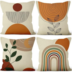 Aoihrraan Cushion Covers Pack of 4, 51 x 51 cm Abstract Rainbow Sun Decorative Cushion Covers Modern Decorative Square Linen Cushion Covers with Invisible Zip for Sofa Car Bedroom