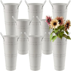 DAKFOOK Set mit 8 verzinkten Metall-Blumenvasen, 22,9 cm, Beige, Bauernhaus-Eimer mit Griffen, verzinkte Vase, rustikaler Metall-Blumeneimer für Hochzeitstischdekoration