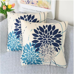 Ruedong spilvenu pārvalki 18x18 collas 2 Pack Navy Cyan Dahlia Pattern Throw spilvenu pārvalki Encrypted Linen 18x18 Outdoor Pillow Covers for Home Decor Garden Yard