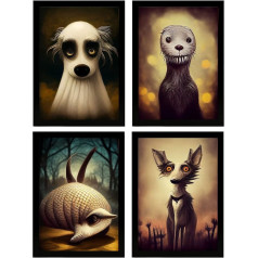 Nacnic Set of 4 Hunde Poster im T. Burton Stil. Tier Illustrationen und Poster, inspiriert von Burtons Dark und Goth Kunst. Innenarchitektur und Dekoration. A3.