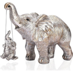 ZJ Whoest Elephant Statue Elephant Decoration Bring Good Luck Health Strength Elephant Gifts for Women Mom Gifts Decorations for Home Office Shelf Living Room - Silver