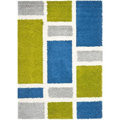 SAFAVIEH Abstrakt Teppich für Wohnzimmer, Esszimmer, Schlafzimmer - Shag Collection, Kurzer Flor, Blau und Grün, 91 X 152 cm