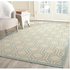 SAFAVIEH Zeitgenössische Teppich für Drinnen & Draussen - Courtyard Collection, Kurzer Flor, Beige und Aqua, 122 X 170 cm