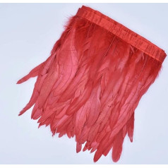 2 Meter buntes Hahnenschwanzfeder-Besatzband auf Band, schwarze Fasanenfedern für Bastelarbeiten, Verzierungen, Nähen, Karnevalsdekoration, Rot, 20-25 cm, 20,3