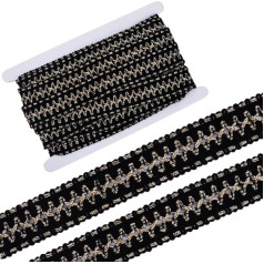 GORGECRAFT 10 Yards Spitzenband Geflochtenes Band Metallgewebe Dekorative Gurtband Verzierung Metallic Braid Spitzenbesatz mit Schwarz Gold Funkeln Polyester zum Nähen Weihnachtskleid Kleidung