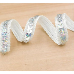 25 m x 12 mm Sequin Trim Appliqué Sequin lentes Stretch Sequin Trim Flat Glitter Stretch Bling Bling Sequin auduma Sequin lentes DIY amatniecības, deju apģērbs rotājumi krāsains sudraba krāsā