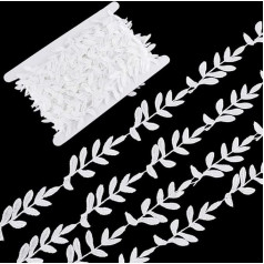 GORGECRAFT 15 Yard White Leaves Lace Appliqué Embroidered Ribbon Trimmings Leaf Embroidery Lace Audums DIY Šūšanas Patches Kāzu apkakle kleita Dentelle