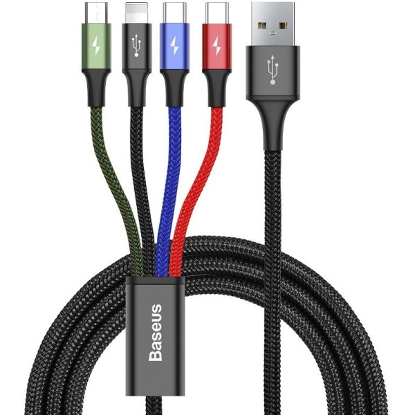 4in1 usb kabelis 2xusb-c, lightning, micro usb fast 3.5a 1.2m