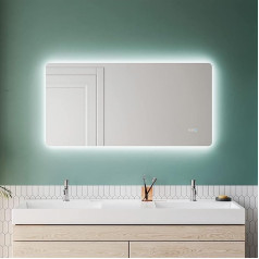 Sunxury LED vannas istabas spogulis ar pulksteni 120 x 60 cm Vannas istabas spogulis ar apgaismojumu un temperatūras displeju Vannas istabas spogulis ar skārienjūtīgu ekrānu Vannas istabas spogulis Cool White IP44