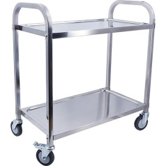 Taimiko Stainless Steel Serving Trolley 2 Tier Kitchen Trolley with Wheels Restaurant Trolley