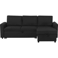 Beliani Nesna Modern Corner Sofa with Storage Space Upholstered Cover Black Left Side