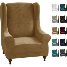 NC CHELZEN Stretch Velvet Wingback krēsla pārklājs 1 gab., mīksts, stilīgs, plīšains pārklājs Wingback krēsliem ar elastīgu pamatni (Camel)