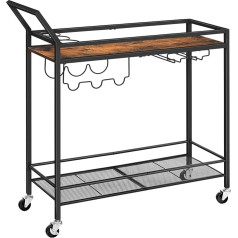 Hoobro Serving Trolley with Wheels, Kitchen Trolley, 2-Tier Kitchen Cabinet with Countertop, Bar Cart with Railing for Living Room, Party, Bar, Vintage Brown and Black EBF11TC01