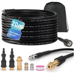 Xiiw Pipe Cleaning Hose Set 20 m, 240 Bar Including 3 Adaptors, 2 Nozzles Rigid + Rotating Compatible with K2, K3, K4, K5, K6, K7, Lavor, Bosch Pressure Washer Universal Pipe Cleaning Set, High Pressure