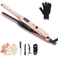 Jaeton Mini Hair Straightener, Hair Straightener, Curl and Straighten 2 in 1,100-220°C, LCD Display, Straighteners for All Hair Types, Short Hair, Pony, Male Beard (Rose Gold)