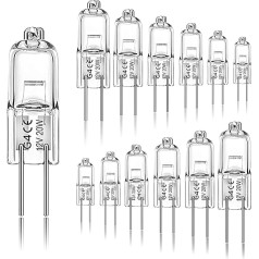 Jaenmsa Pack of 12 G4 Halogen Bulbs 20 W 12 V 2800 K 2 Pin Clear Capsule Lamps for Cooker Hoods Kitchen Living Room Bedroom Warm White