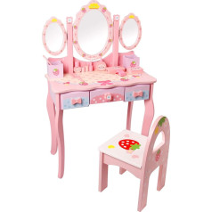 CCLIFE Children's Wooden Dressing Table for Girls with Mirror Stool Makeup Table Set Wooden Drawer Pink and White Dressing Table Cosmetic Table Colour: Pink