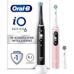 Oral-B iO Series 6 elektriskā zobu birste, dubultā iepakojumā, 3 rezerves birstītes, 5 tīrīšanas režīmi zobu kopšanai, izstrādājis Braun, melna lava/rozā smiltis