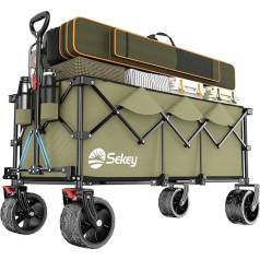 Sekey XXXL Handcart Foldable 300 L 150 kg Load Capacity Foldable Handcart 17 x 10 cm Extra Wide Tyres All Terrain Patented Foldable from Four Directions XXXL-Super 4013, Olive Green