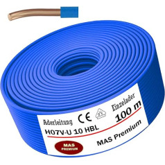 100m Aderleitung Eindrähtig H07 V-U 1x10 mm² SW, GNGE, HBL Einzelader starr (Hellblau)