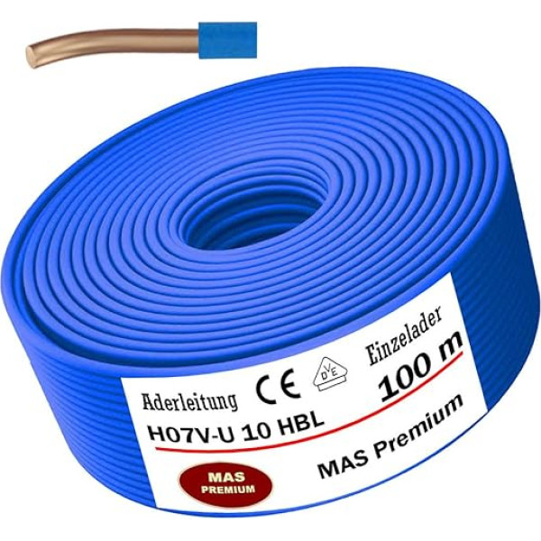 100m Aderleitung Eindrähtig H07 V-U 1x10 mm² SW, GNGE, HBL Einzelader starr (Hellblau)