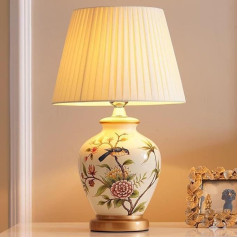 Mengjay galda lampa Vintage keramikas guļamistabas nakts lampa Plisēts abažūrs Gleznots zils un balts porcelāna lampas korpuss Ķīniešu galda lampa Dzīvojamā istaba Pētījums ēdamistaba (B)