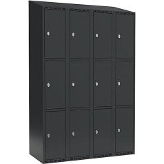 kaiserkraft | Schließfachschrank Fydor | 3 Fächer | grau | B 1200 mm | 4 Abteile | schräge Dachform | Vorhängeschloss