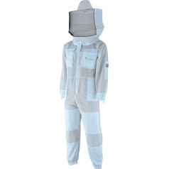 RIZNA INC XPERT Ultra Ventilated Suit Round Veil White Beekeeping Suit with Round Veil Hat Unisex Polycotton Beekeeping Suit 3-Layer Protective Suit (Large)