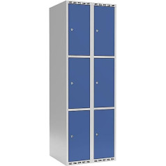 kaiserkraft | Schließfachschrank Fydor | 3 Fächer | lichtgrau/brillantblau | B 600 mm | 2 Abteile | flache Dachform | Zylinderschloss