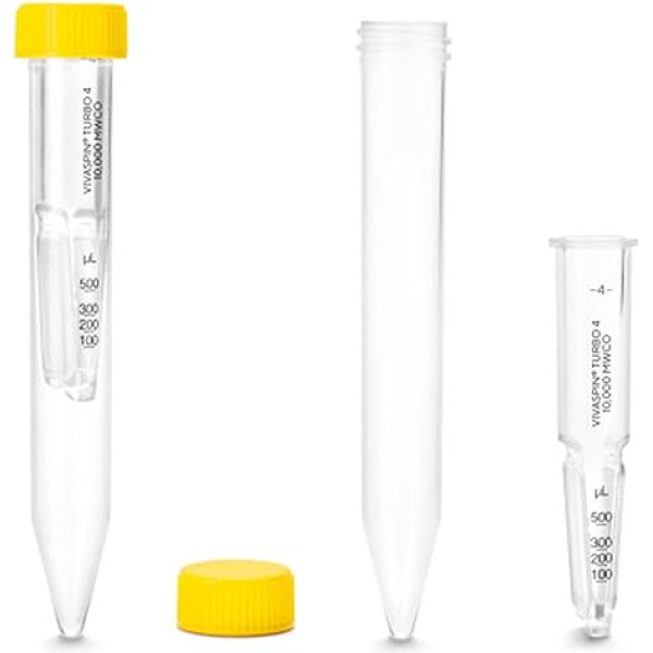 Sartorius Vivaspin Turbo 4 Polycarbonat (PC) Zentrifugalkonzentratoren mit Kappe, Polyethersulfon (PES) Membran, 50 kDa MWCO, 4ml Volumen, 122.5mm Länge, 25 Stück