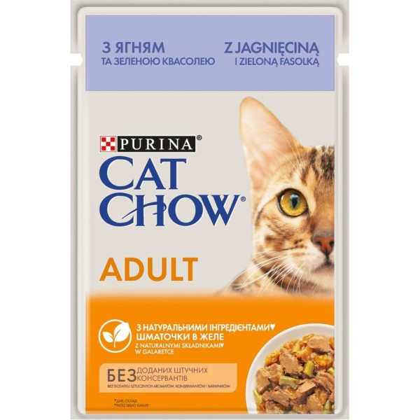 Purina cat chow pieaugušo kaķu barība ar jēra gaļu un zaļajām pupiņām - mitrā kaķu barība - 85 g