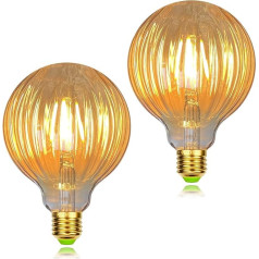 Golden Buble Pack of 2 Vintage spuldzes G95 Edisona spuldze LED kvēlspuldze 2500 Kelvina siltuma mirdzums 40 vatu vienlīdz specializēta dekoratīvā spuldze 4 W E27 (Melone)