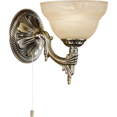 EGLO Wandlampe Marbella, 1 flammige Wandleuchte Vintage, Rustikal, Wandleuchte innen, Metallguss, Alabaster-Glas, Wohnzimmerlampe, Flurlampe Brüniert, Champagner, Lampe mit Zug-Schalter, E14 Fassung